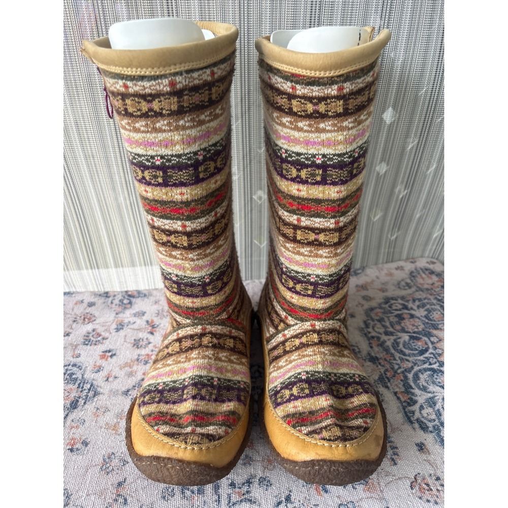 Sorel Norquay Sweater Fair Isle Knit Leather Boots Brown Purple Womens 10 - Picture 2 of 13